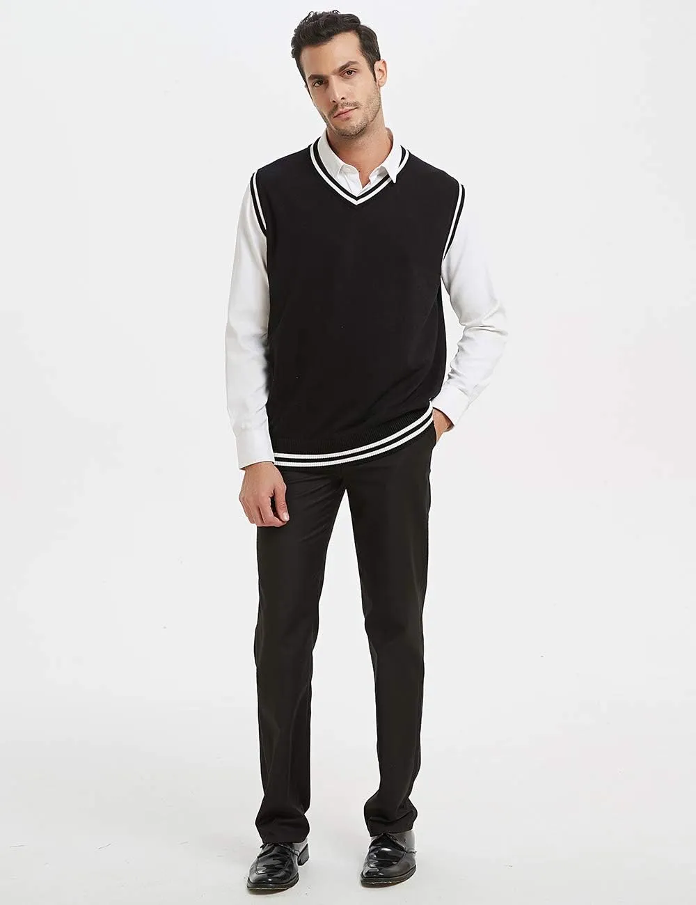 TopTie Men Business Solid Color Plain Sweater Vest, Cotton Fit Casual Pullover