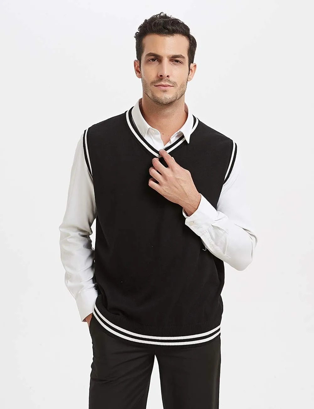 TopTie Men Business Solid Color Plain Sweater Vest, Cotton Fit Casual Pullover