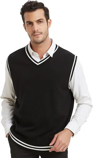 TopTie Men Business Solid Color Plain Sweater Vest, Cotton Fit Casual Pullover