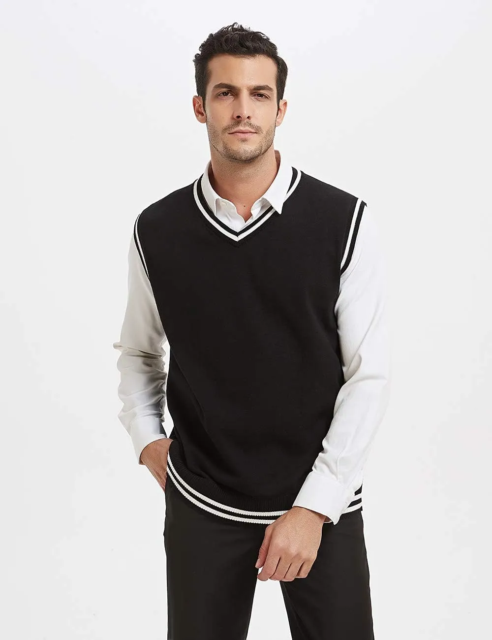 TopTie Men Business Solid Color Plain Sweater Vest, Cotton Fit Casual Pullover