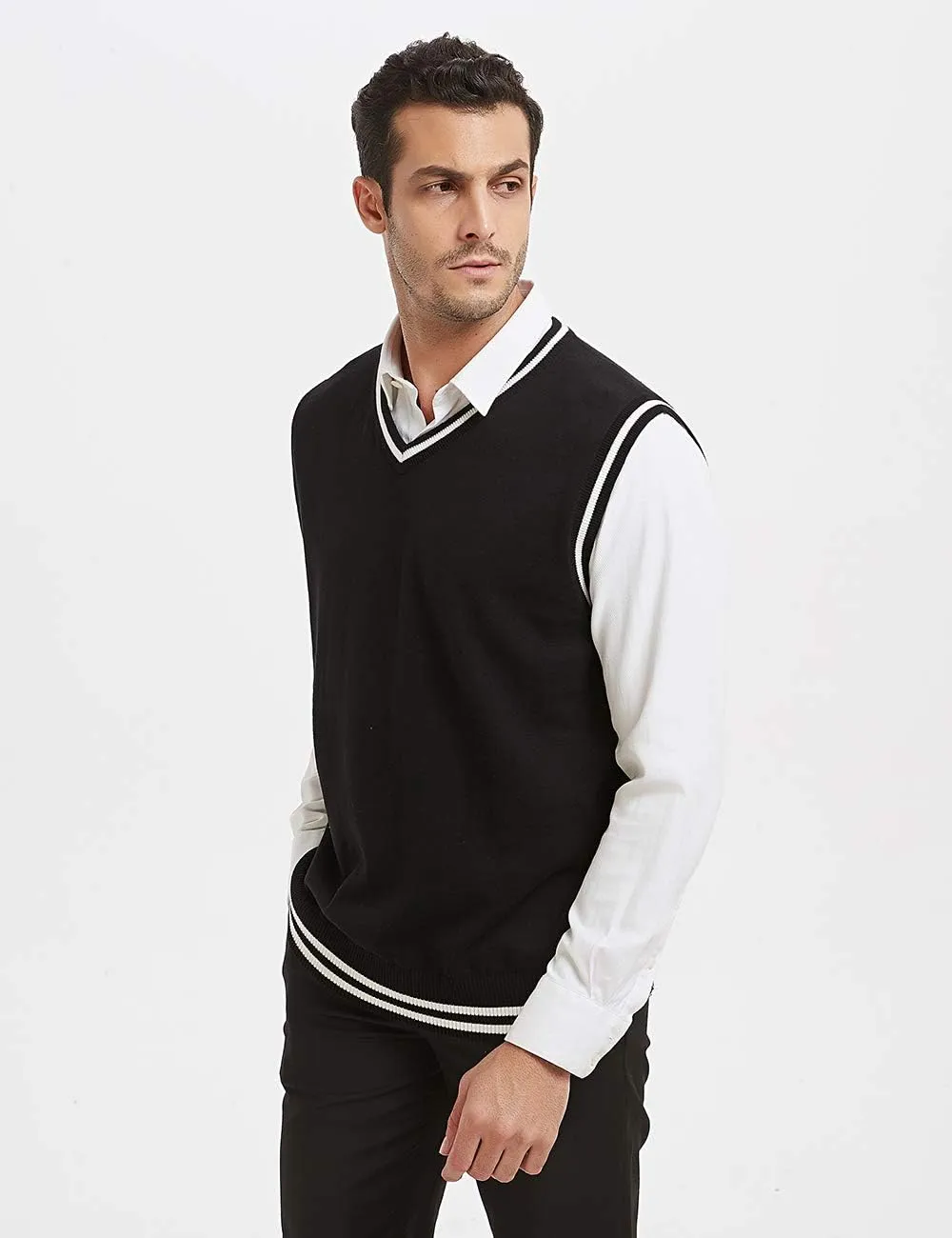 TopTie Men Business Solid Color Plain Sweater Vest, Cotton Fit Casual Pullover