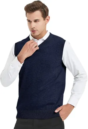 TopTie Men Business Solid Color Plain Sweater Vest, Cotton Fit Casual Pullover
