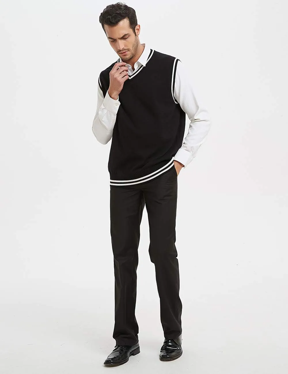 TopTie Men Business Solid Color Plain Sweater Vest, Cotton Fit Casual Pullover