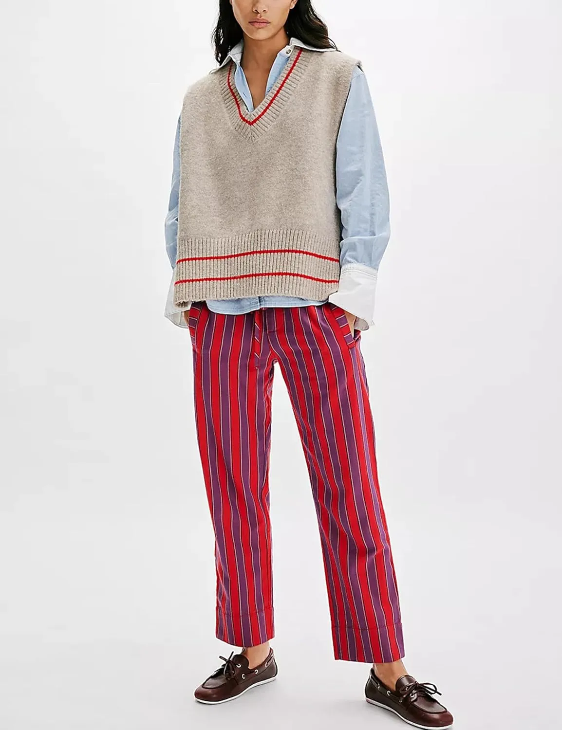 UANEO Womens V Neck Sweater Vest All Star Stripe Poncho Sleeveless Pullover Tank Tops