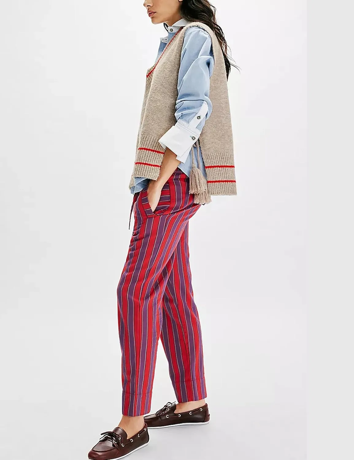 UANEO Womens V Neck Sweater Vest All Star Stripe Poncho Sleeveless Pullover Tank Tops
