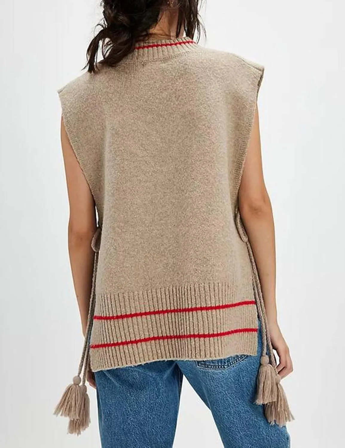 UANEO Womens V Neck Sweater Vest All Star Stripe Poncho Sleeveless Pullover Tank Tops