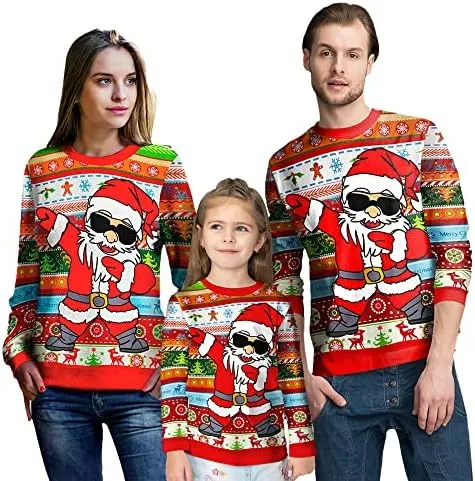 Ugly Christmas Sweater for Adults and Kids Family Matching Set Fleece Sweatshirt Hoodie Funny Graphic Unisex Pullover