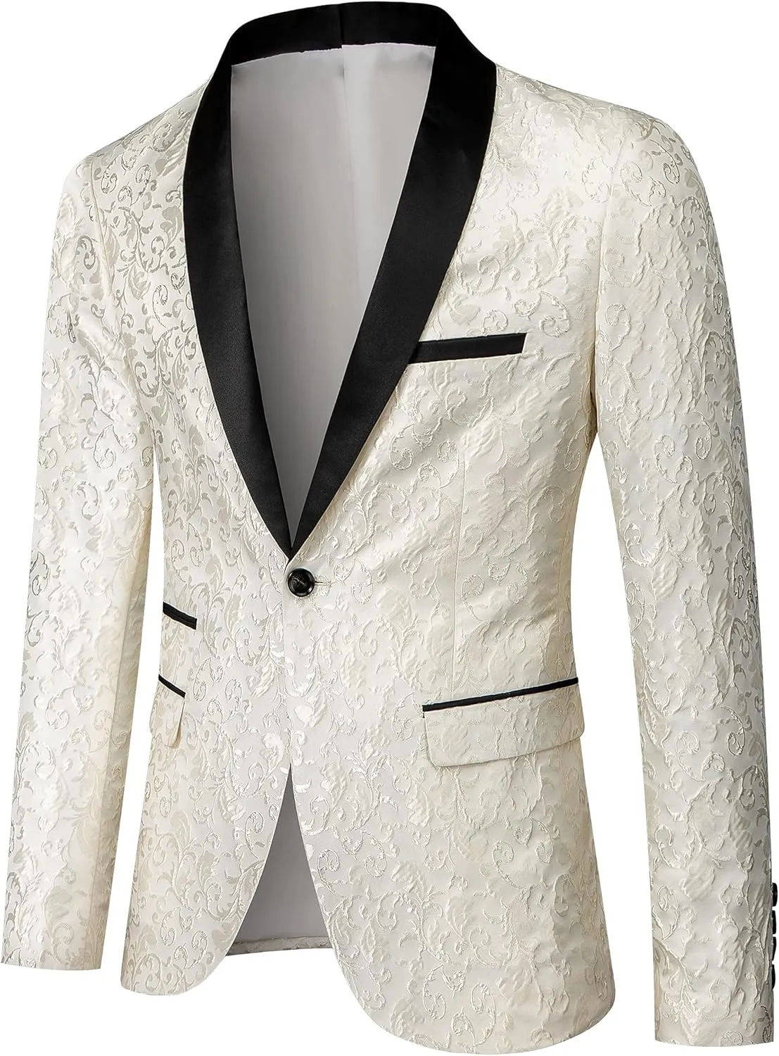 UNINUKOO Men's Suit Slim Fit 2 Piece Tuxedo Suit Set Floral Print Paisley Shawl Lapel Groom Wedding Suits Set