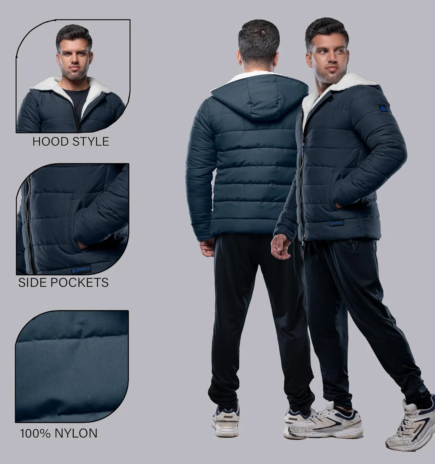 URBAN BUCK Mens Puffer Jackets Midweight Long Sleeves Windproof & Water Repellent Winter Down Recycled Bryce Men Hiking Coats