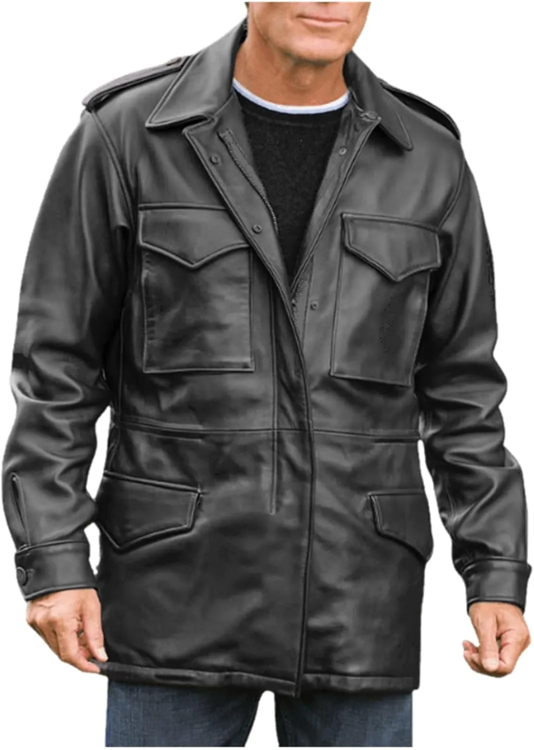 US Army Leather M65 Field Jacket Men Military M-65 Cargo Jacket