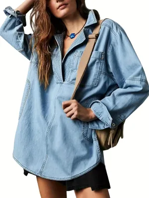 utcoco Women's Oversized Denim Jacket Casual Loose Long Sleeve Jean Sweatshirts Coat Jackets with Pocket