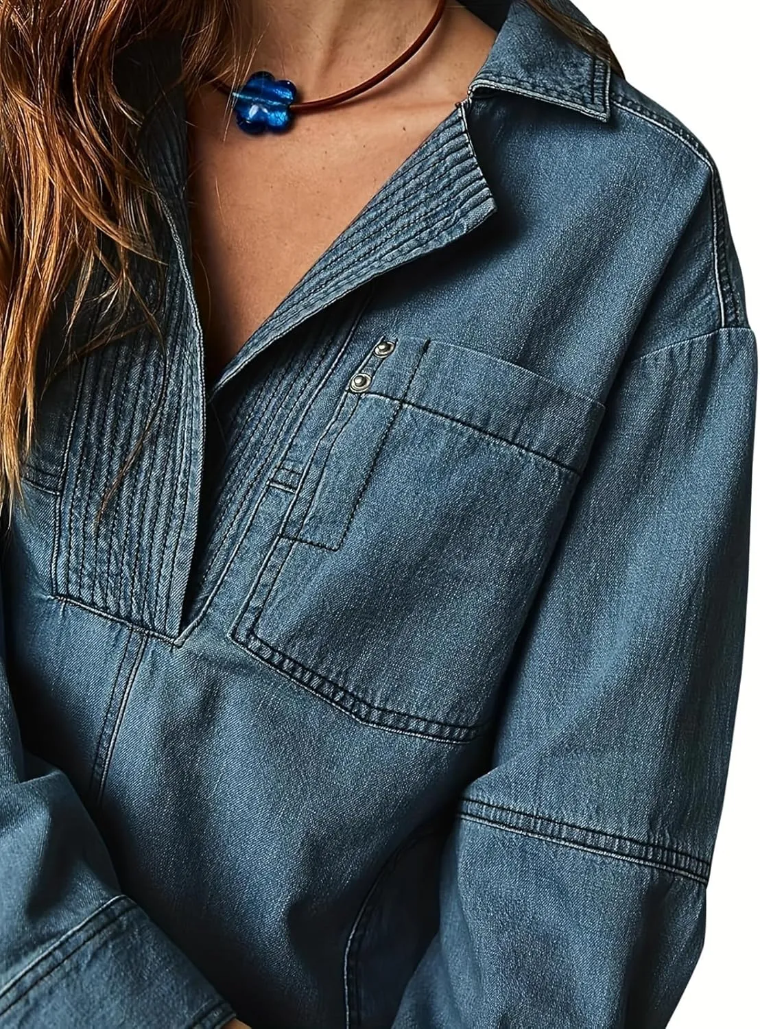 utcoco Women's Oversized Denim Jacket Casual Loose Long Sleeve Jean Sweatshirts Coat Jackets with Pocket