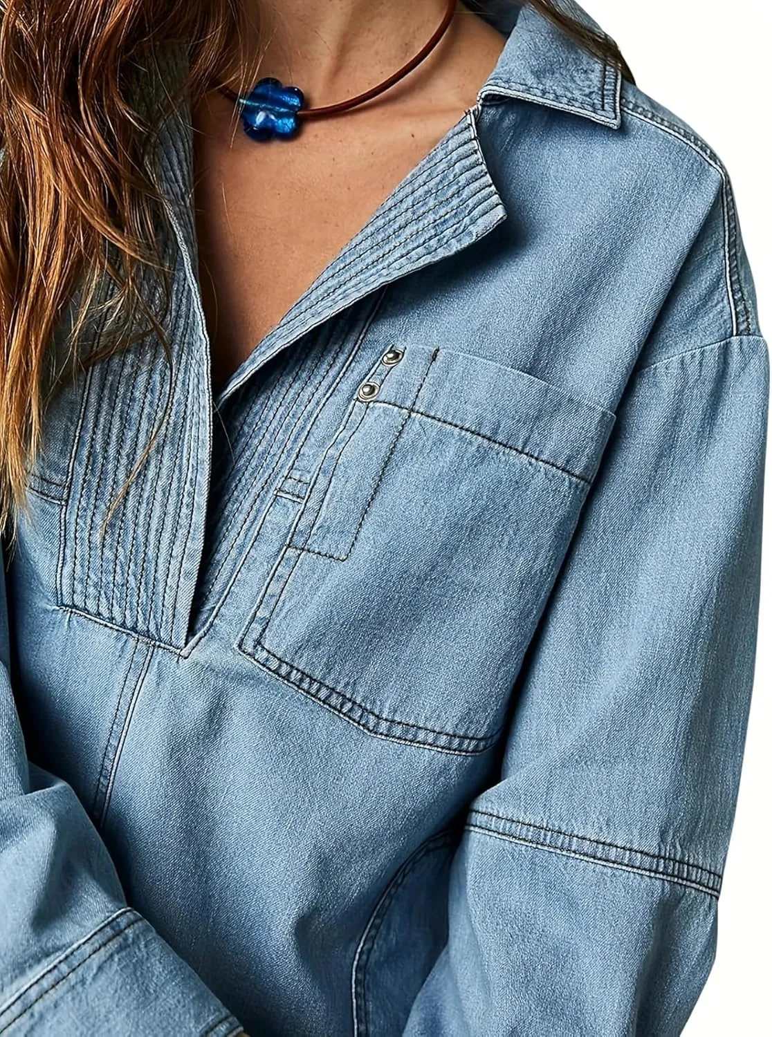 utcoco Women's Oversized Denim Jacket Casual Loose Long Sleeve Jean Sweatshirts Coat Jackets with Pocket