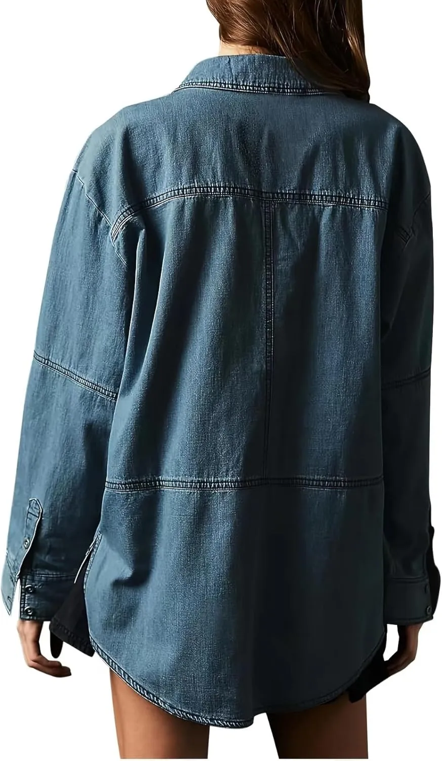 utcoco Women's Oversized Denim Jacket Casual Loose Long Sleeve Jean Sweatshirts Coat Jackets with Pocket
