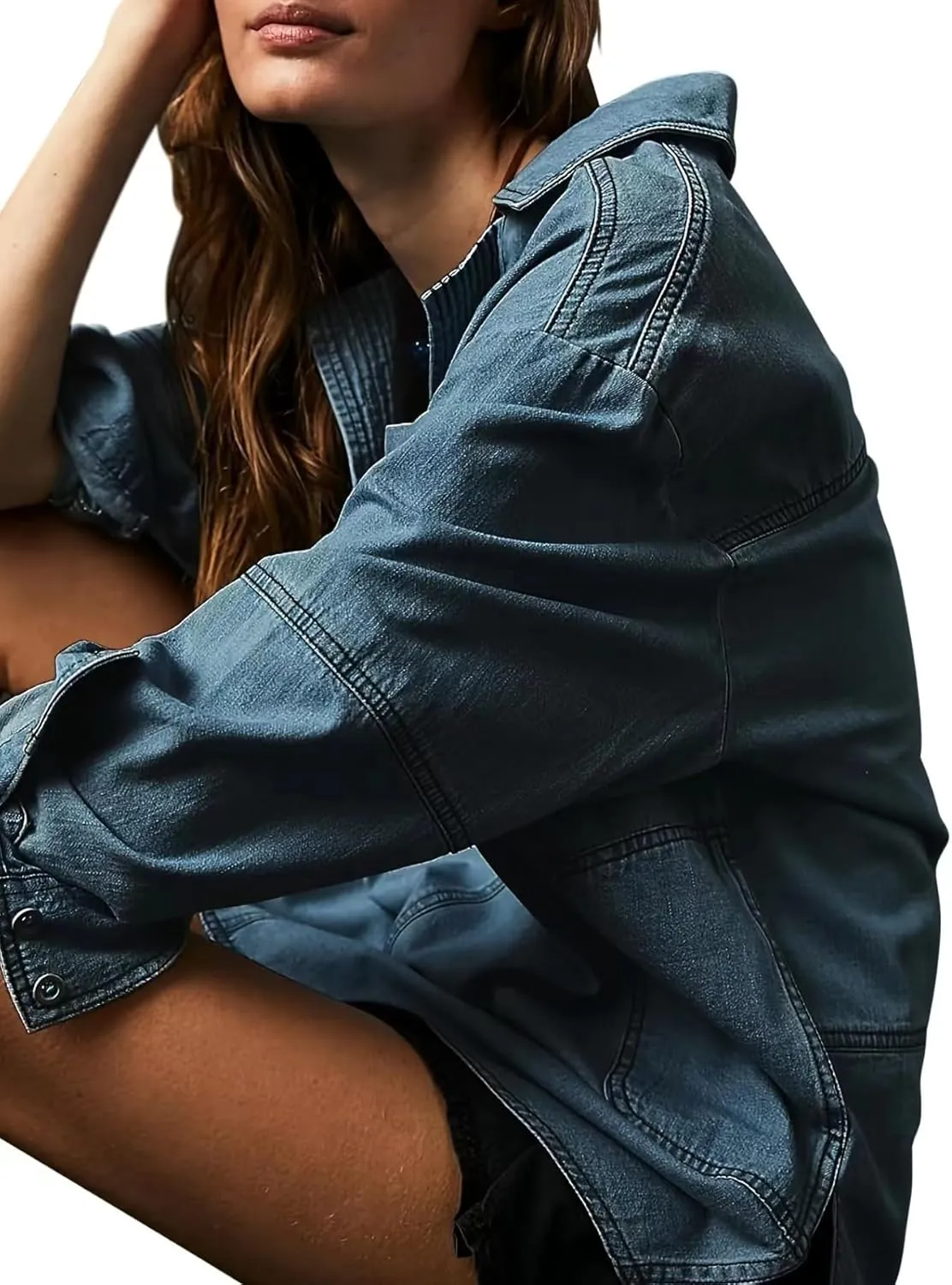utcoco Women's Oversized Denim Jacket Casual Loose Long Sleeve Jean Sweatshirts Coat Jackets with Pocket