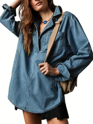 utcoco Women's Oversized Denim Jacket Casual Loose Long Sleeve Jean Sweatshirts Coat Jackets with Pocket