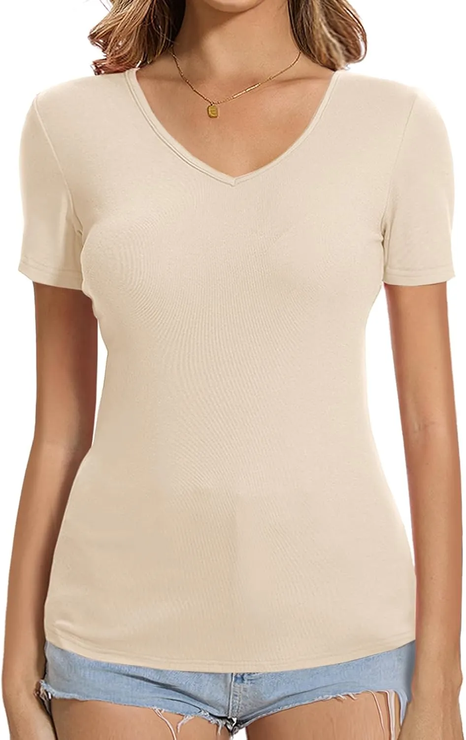 V Neck Short Sleeve Tshirt Tops Basic Casual Workout Plain Tee Shirts Fitted Tunic Fashion Trendy Cloths 2025