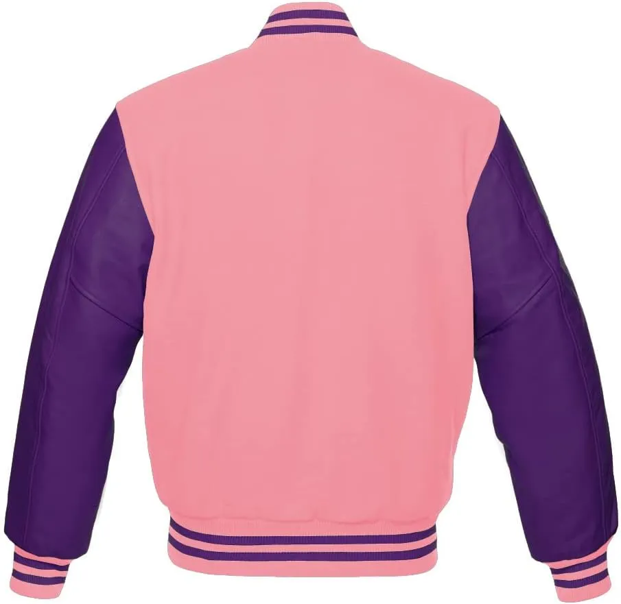 Varsity Jacket Baseball Letterman Bomber Wool & Purple Genuine leather sleeves