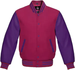 Varsity Jacket Baseball Letterman Bomber Wool & Purple Genuine leather sleeves
