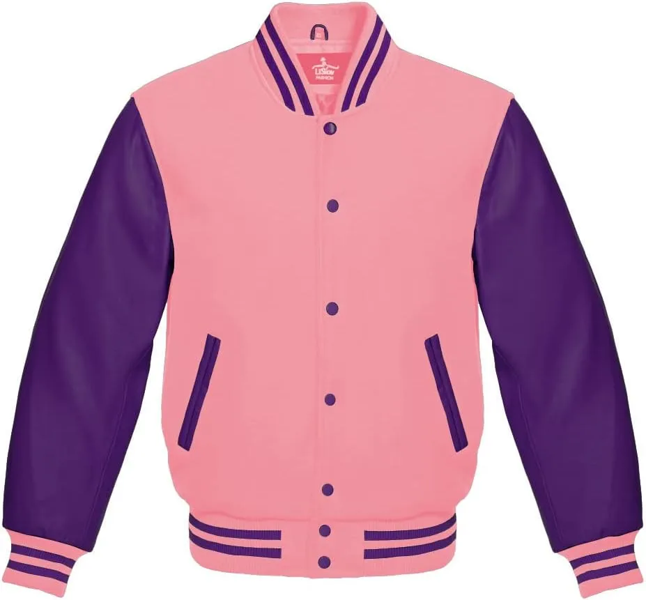 Varsity Jacket Baseball Letterman Bomber Wool & Purple Genuine leather sleeves