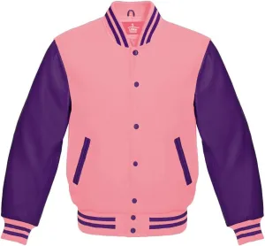Varsity Jacket Baseball Letterman Bomber Wool & Purple Genuine leather sleeves
