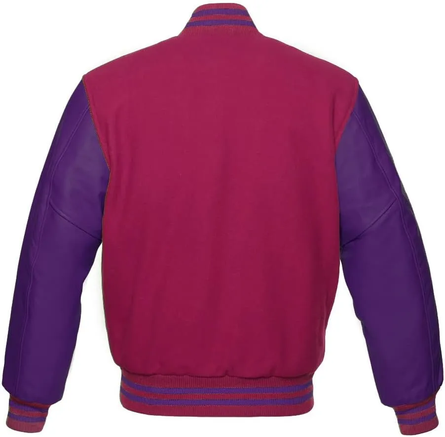 Varsity Jacket Baseball Letterman Bomber Wool & Purple Genuine leather sleeves