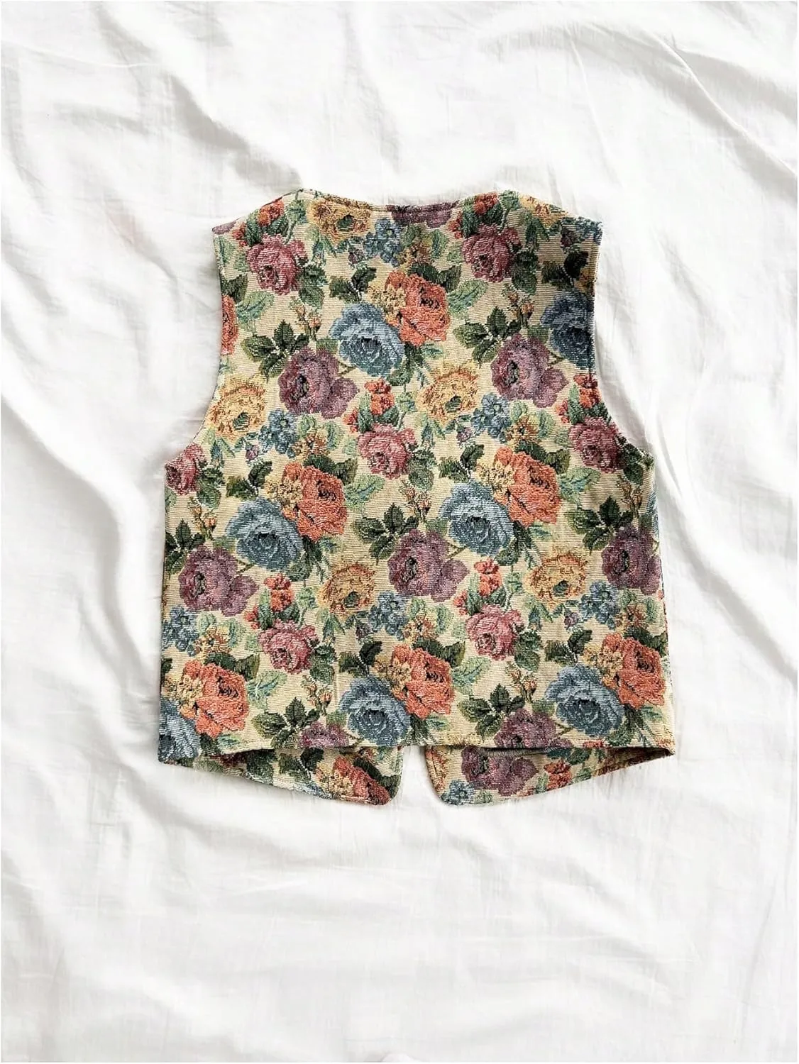 Verdusa Women's Vintage Floral Print Bow Tie Cowgirl Vest V Neck Sleeveless Jacket Outerwear