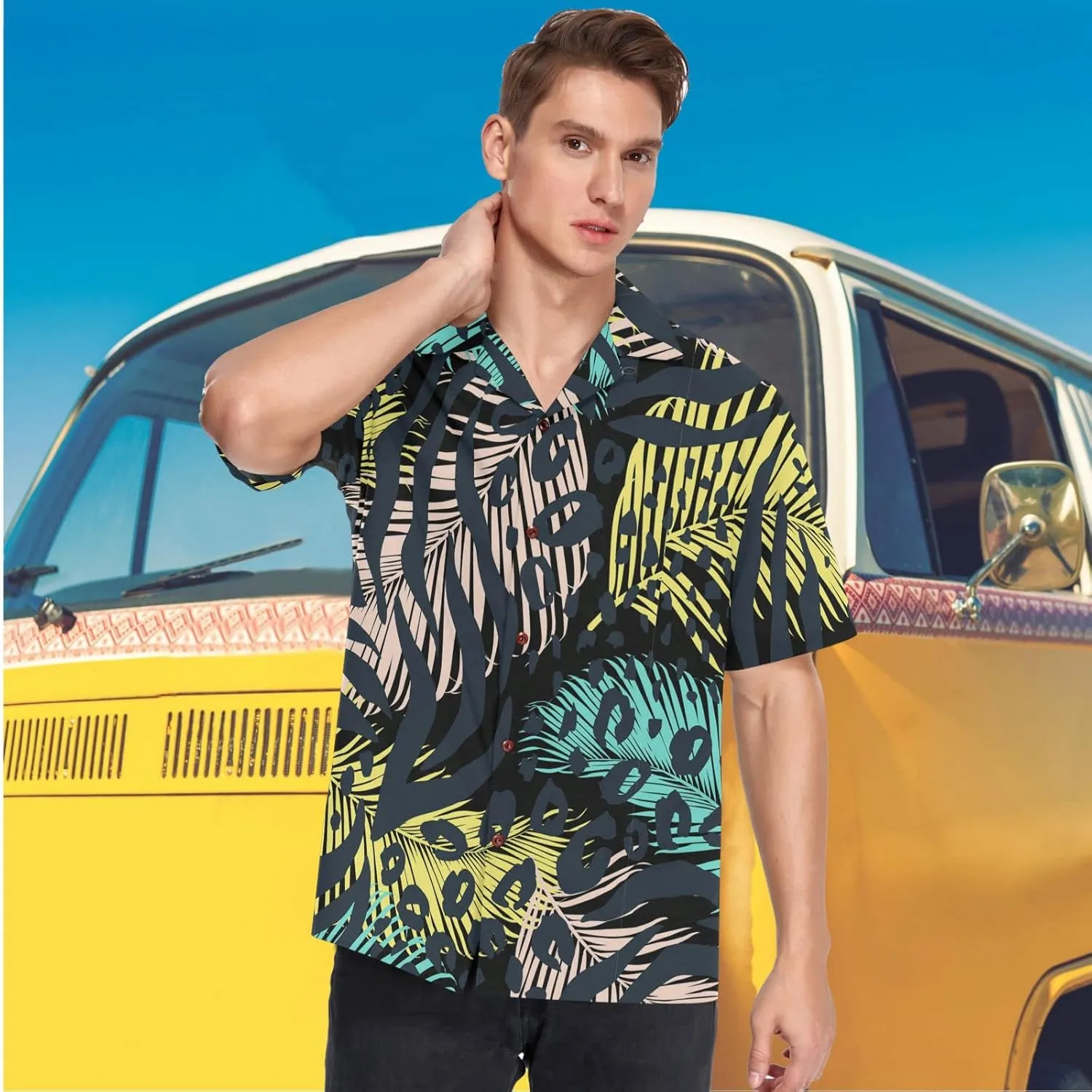 visesunny Novelty Hawaiian Shirt for Men Unisex Summer Beach Casual Short Sleeve Button Down Shirts Tropical Vacation Clothes