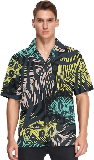 visesunny Novelty Hawaiian Shirt for Men Unisex Summer Beach Casual Short Sleeve Button Down Shirts Tropical Vacation Clothes