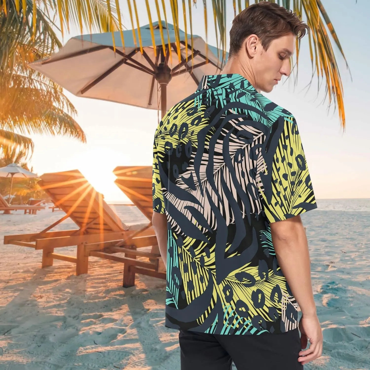 visesunny Novelty Hawaiian Shirt for Men Unisex Summer Beach Casual Short Sleeve Button Down Shirts Tropical Vacation Clothes