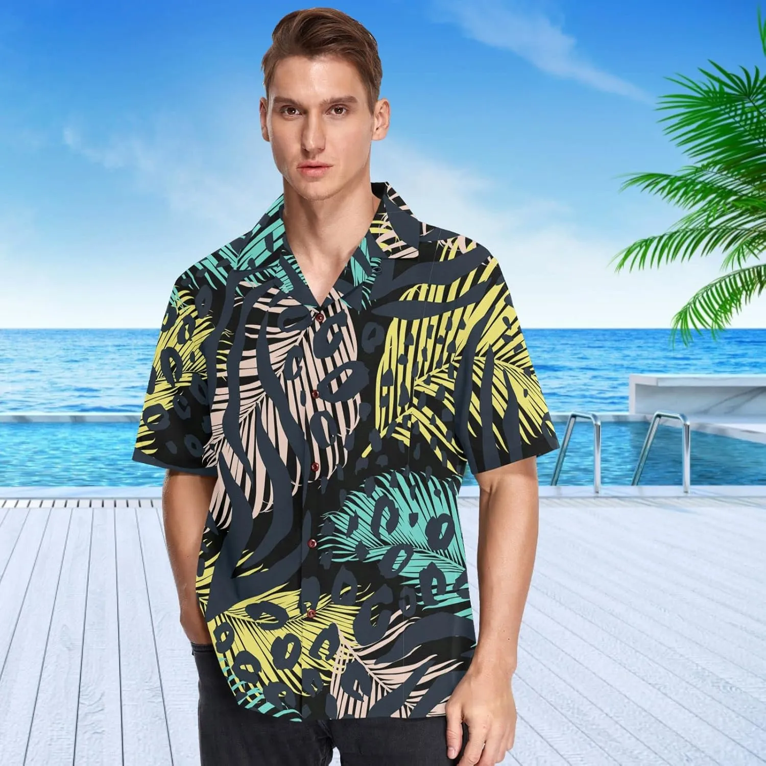 visesunny Novelty Hawaiian Shirt for Men Unisex Summer Beach Casual Short Sleeve Button Down Shirts Tropical Vacation Clothes