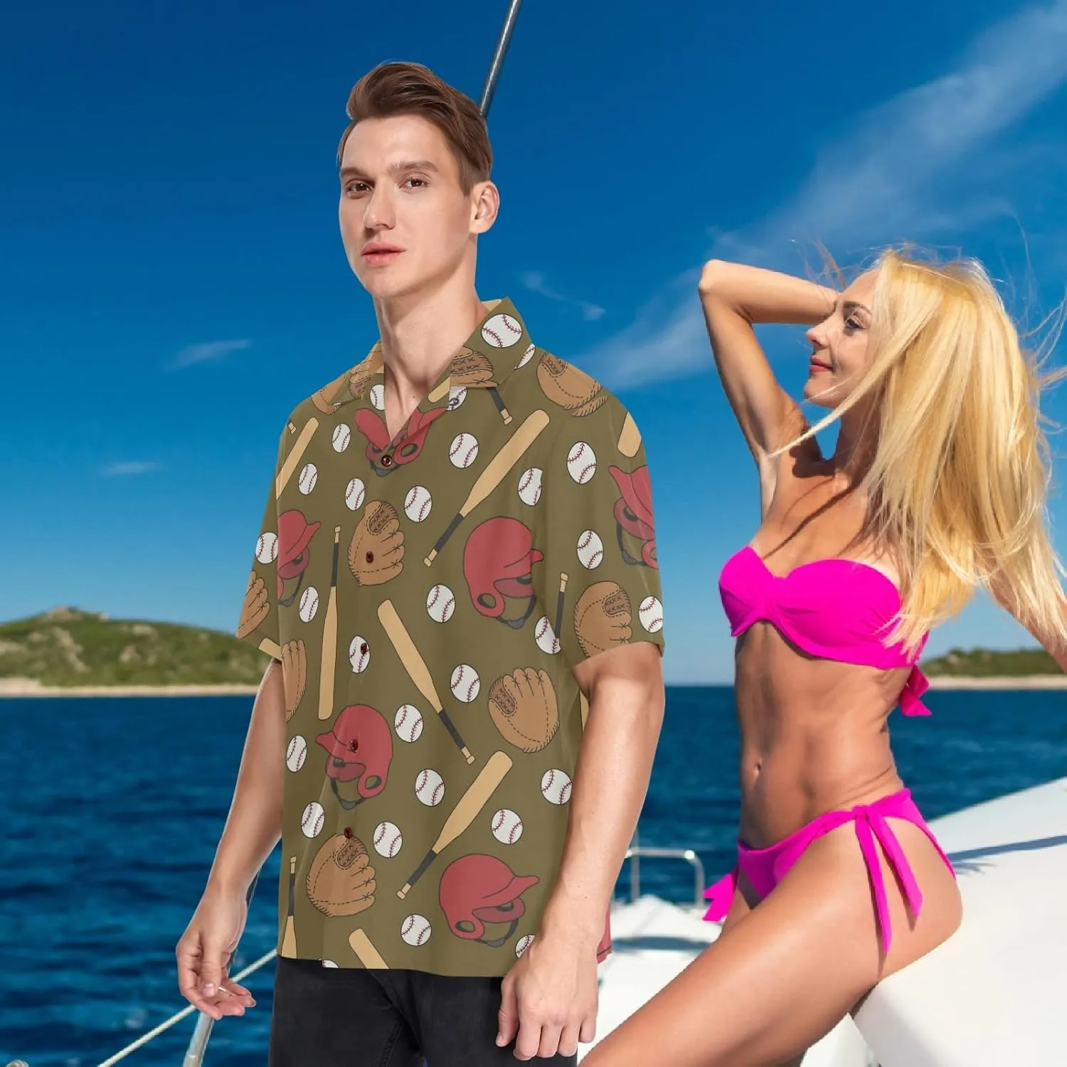 visesunny Stylish Men's Seasonal Hawaiian Casual Button Down Short Sleeve Shirt