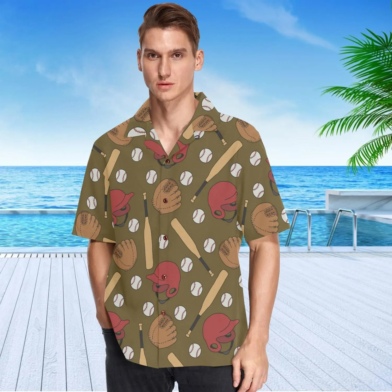 visesunny Stylish Men's Seasonal Hawaiian Casual Button Down Short Sleeve Shirt