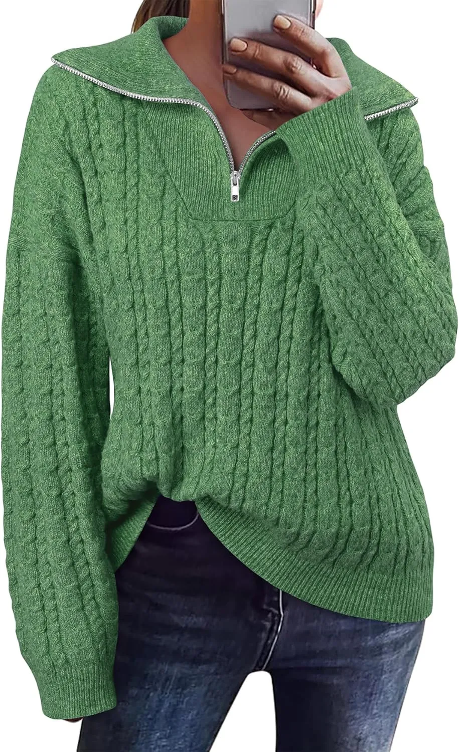 Vivilli Women's Oversized Sweater Quarter Zip Chunky Cable Knit Sweaters Fall Winter Fashion Pullover Sweater Tops