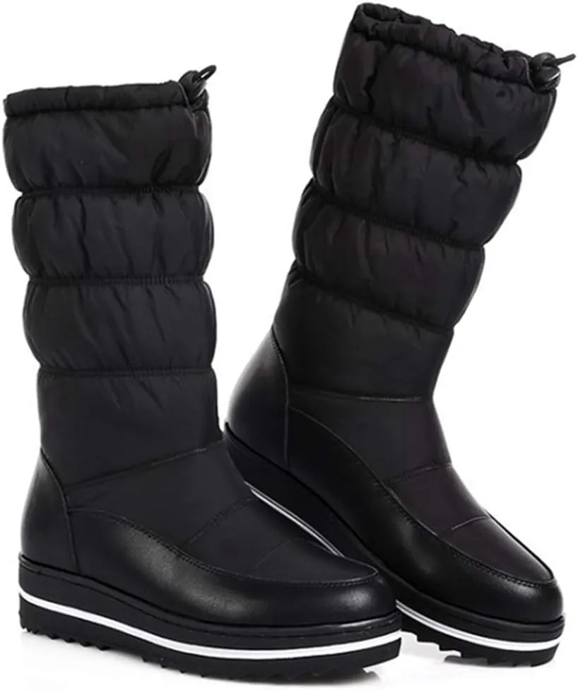 VOKLIN Women's Winter Mid Calf Snow Boots Waterproof Rain Platform Elastic Fur Lined Cold Weather Snow Boot