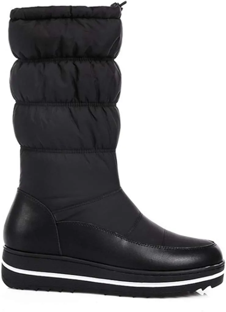 VOKLIN Women's Winter Mid Calf Snow Boots Waterproof Rain Platform Elastic Fur Lined Cold Weather Snow Boot