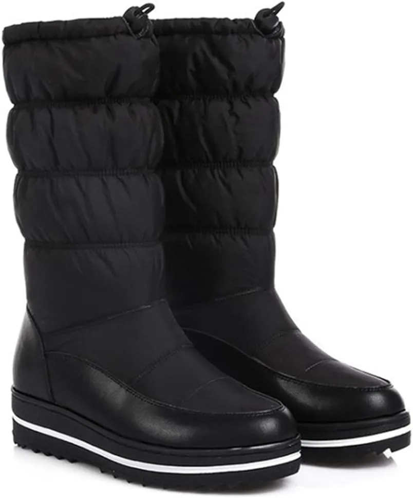 VOKLIN Women's Winter Mid Calf Snow Boots Waterproof Rain Platform Elastic Fur Lined Cold Weather Snow Boot