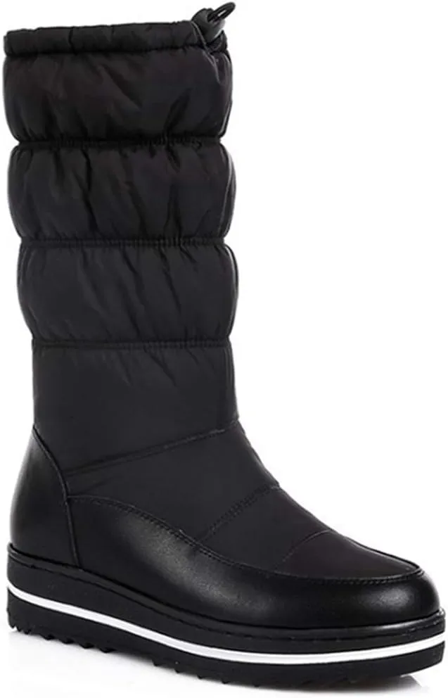 VOKLIN Women's Winter Mid Calf Snow Boots Waterproof Rain Platform Elastic Fur Lined Cold Weather Snow Boot