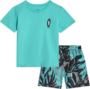 Volcom Baby Boys Swim Set - 2 Piece Short Sleeve Swim Shirt Graphic Tees & Board Shorts - Infant Toddler Little Boys Swimsuit