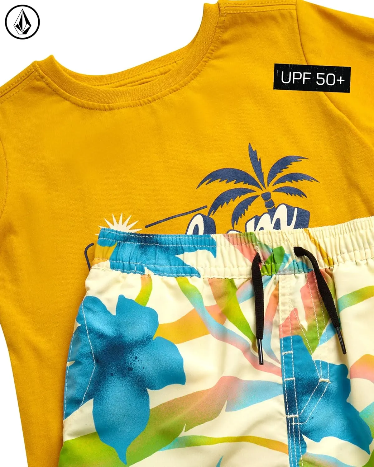 Volcom Baby Boys Swim Set - 2 Piece Short Sleeve Swim Shirt Graphic Tees & Board Shorts, Infant Toddler Little Boys Swimsuit
