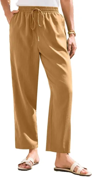 White Pants Women Wide Leg Summer, Work Pants Cargo Cotton Linen Trousers with Pockets Baggy Low Rise