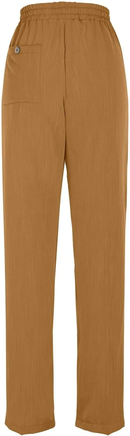 White Pants Women Wide Leg Summer, Work Pants Cargo Cotton Linen Trousers with Pockets Baggy Low Rise
