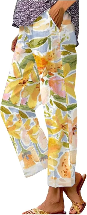 Wide Band Linen Pants Spring Woman Drawstring Linen Pants Work Pants Office Casual High Waisted