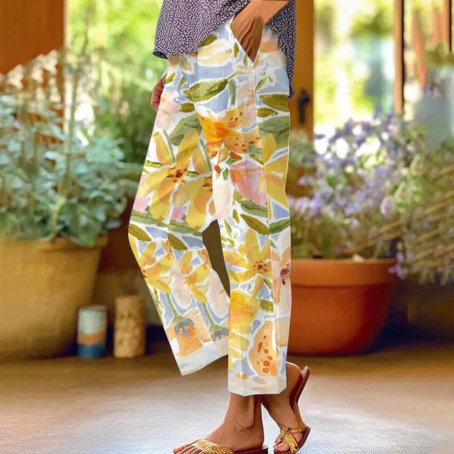 Wide Band Linen Pants Spring Woman Drawstring Linen Pants Work Pants Office Casual High Waisted