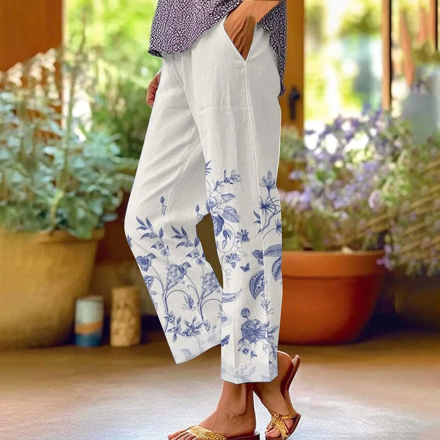 Wide Band Linen Pants Spring Woman Drawstring Linen Pants Work Pants Office Casual High Waisted
