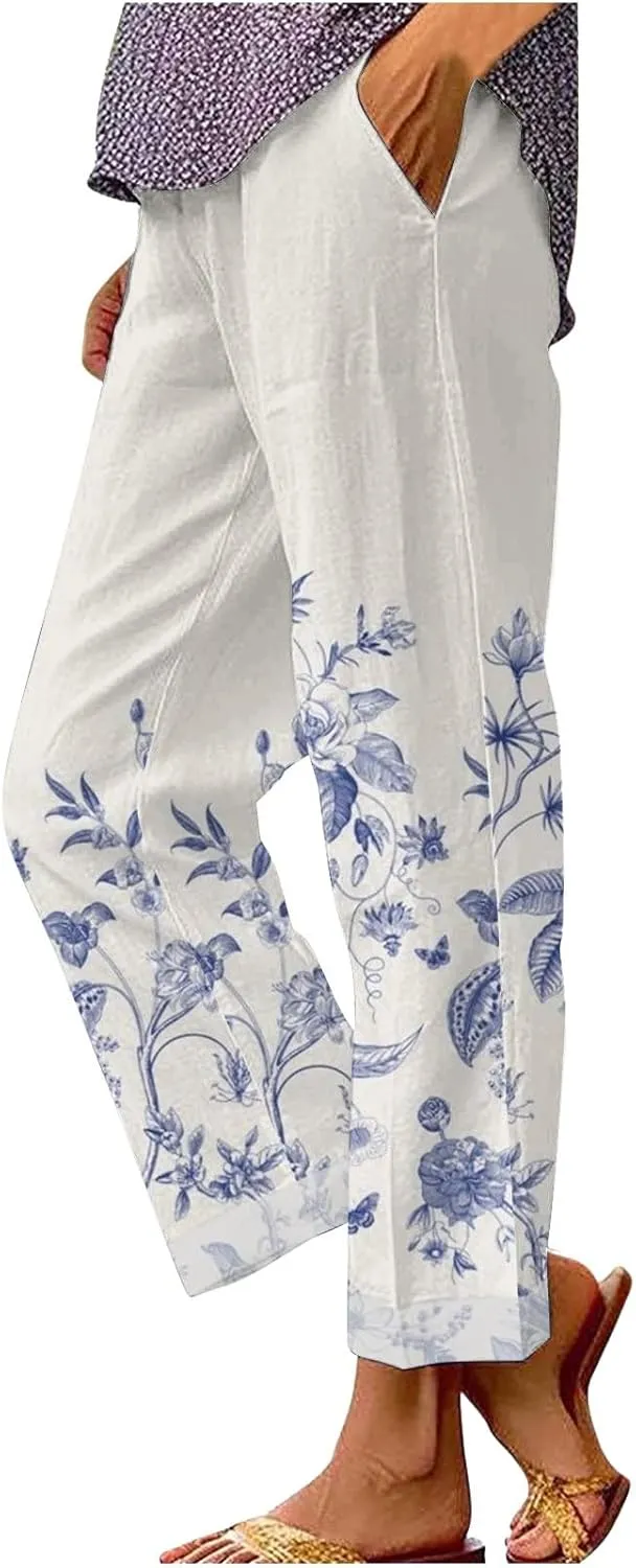 Wide Band Linen Pants Spring Woman Drawstring Linen Pants Work Pants Office Casual High Waisted