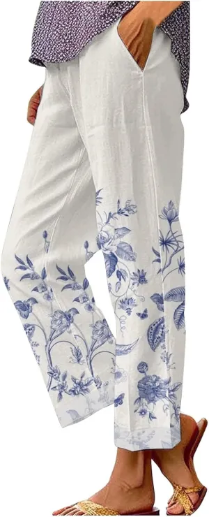 Wide Band Linen Pants Spring Woman Drawstring Linen Pants Work Pants Office Casual High Waisted