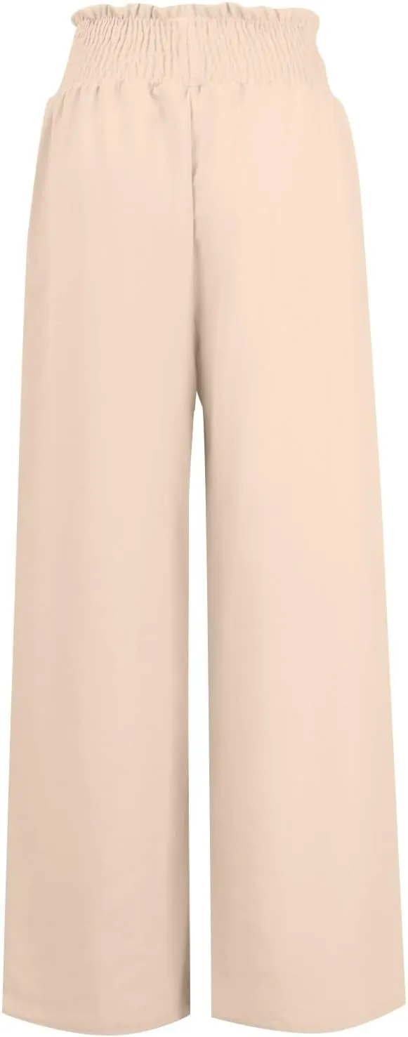 Wide Leg Linen Pants for Women Casual Drawstring Elastic High Waisted Paperbag Pants Lightweight Summer Beach Trousers