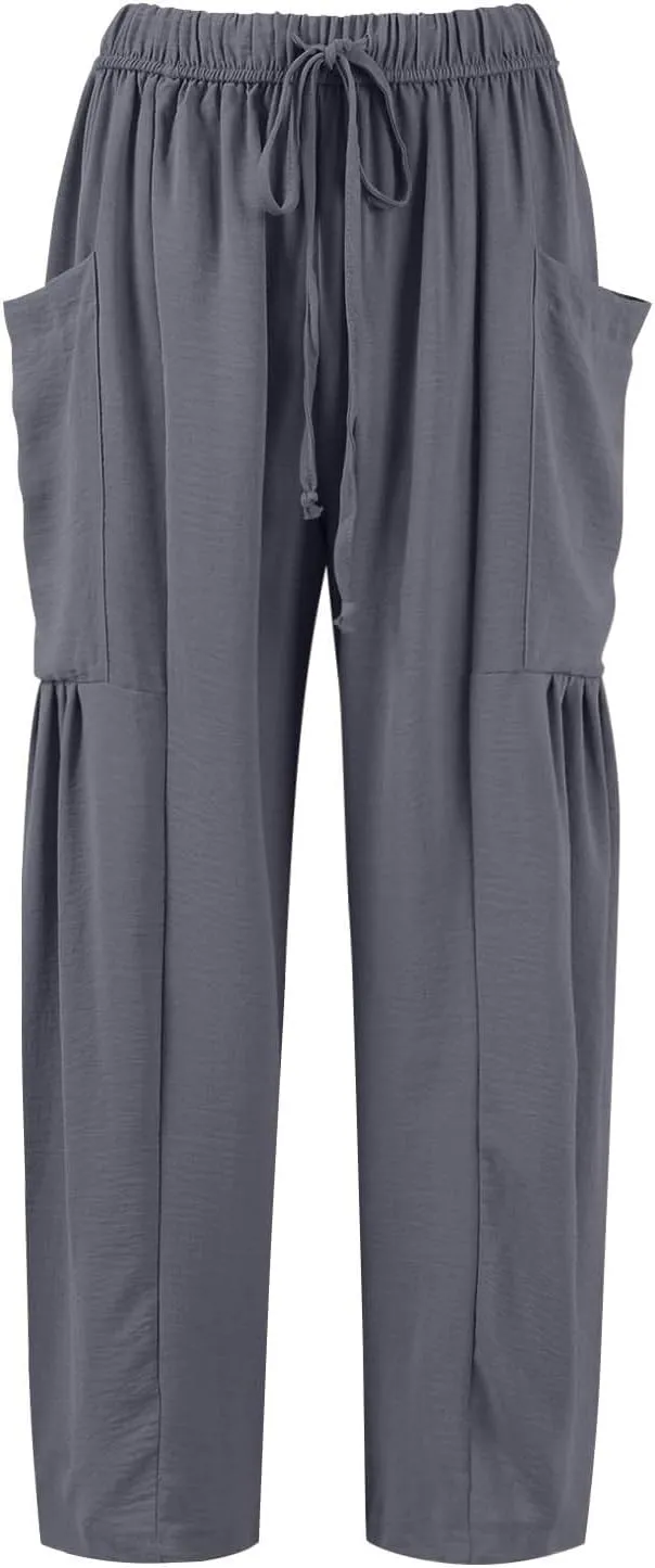 Wide Leg Pants Woman High Waisted Drawstring Pants Summer Beach Vacation Casual Palazzo Lounge Trousers with Pockets
