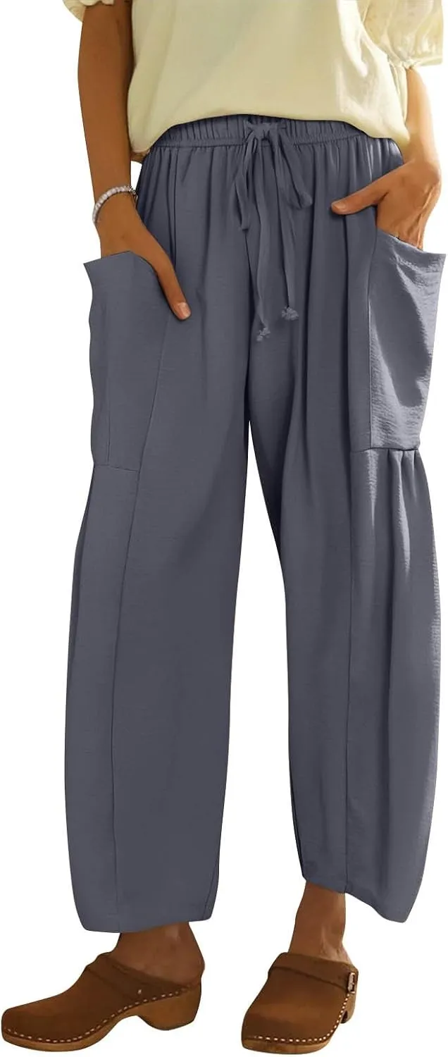 Wide Leg Pants Woman High Waisted Drawstring Pants Summer Beach Vacation Casual Palazzo Lounge Trousers with Pockets